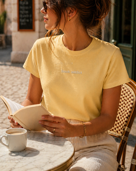 "book addict" Minimalist Embroidered Tee